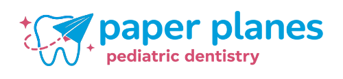 Paper Planes Pediatric Dentistry logo representing brand identity, playful theme, and child-friendly dental care services offering.