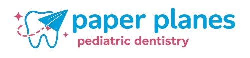 Paper Planes Pediatric Dentistry logo representing brand identity, playful theme, and child-friendly dental care services offering.