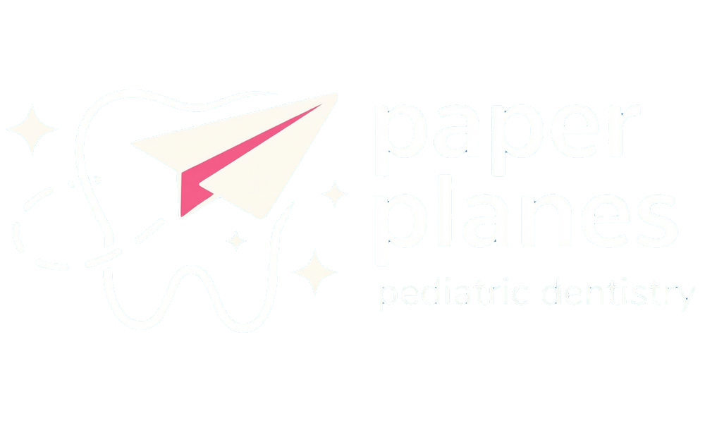 Paper Planes Pediatric Dentistry logo with tooth and plane, representing brand identity and child-friendly dental services.