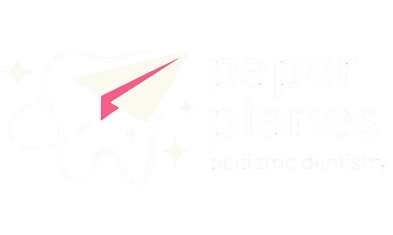 Paper Planes Pediatric Dentistry logo with tooth and plane, representing brand identity and child-friendly dental services.