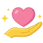 A hand holding heart icon with sparkles, representing care, compassion, and patient-centered pediatric dental experience values.