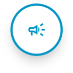 A Megaphone icon inside a circle symbolizing communication, awareness, and patient education in pediatric dental services.