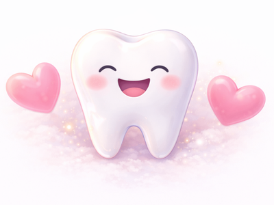 A smiling tooth with hearts illustration symbolizing love, care, and positive emotional connection in pediatric dentistry.